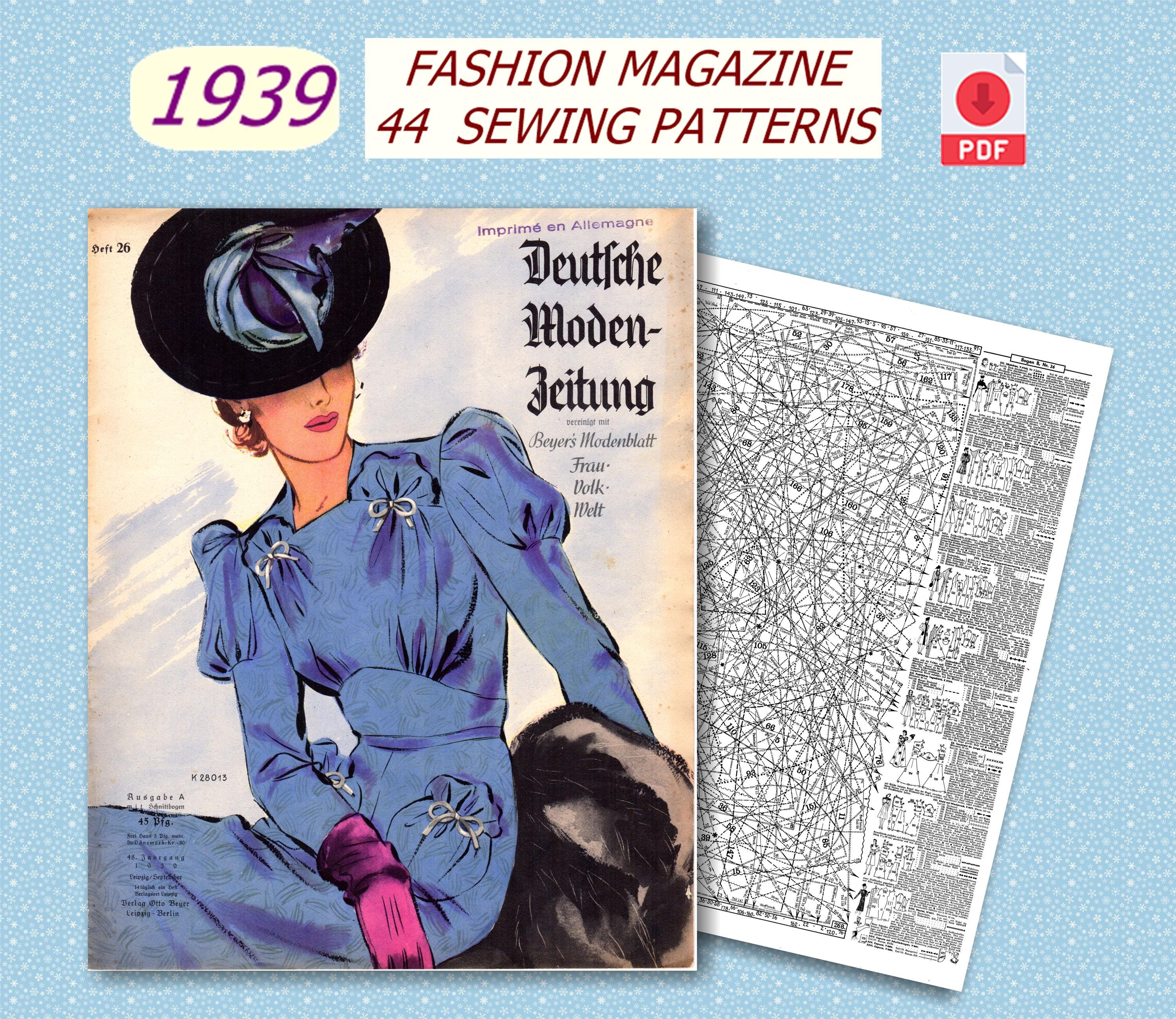 44 Vintage Sewing Patterns, PDF 26/1939 Deutsche Moden-Zeitung, 1930s Sewing Patterns, 1930s German Vintage Fashion Magazine