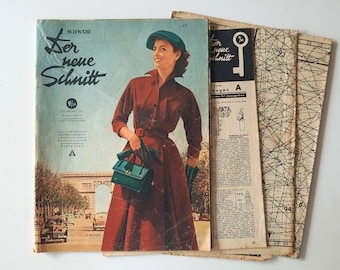 54/1952 Schwabe der Neue Schnitt, Vintage Sewing Patterns, 1950s Sewing Magazine, Vintage Fashion Magazine