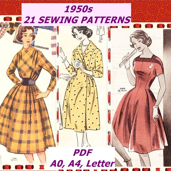 21 Vintage Sewing Patterns 1950s, 1950 Dress Patterns, Vintage Fashion Magazine 1950 , Retro Sewing Patterns, ebook PDF Download