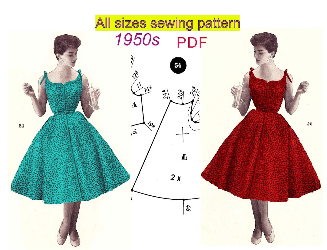Vintage Dress Pattern From 1950s, 1950s Dress Sewing Pattern , Vintage Sewing Patterns All Sizes