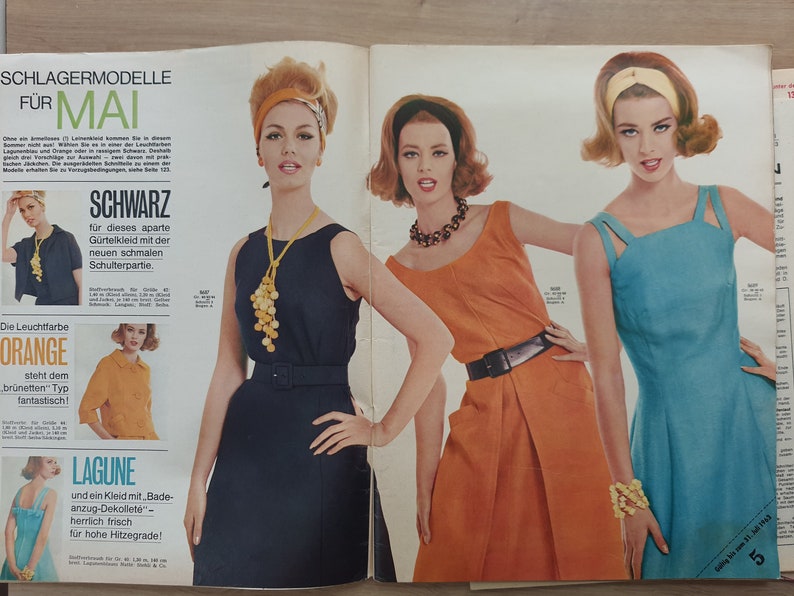 5/1963 Burda Moden , Burda 1960s, Vintage Sewing Patterns, Vintage Burda Fashion, 1960s Sewing Magazine, Fashion Magazine image 2