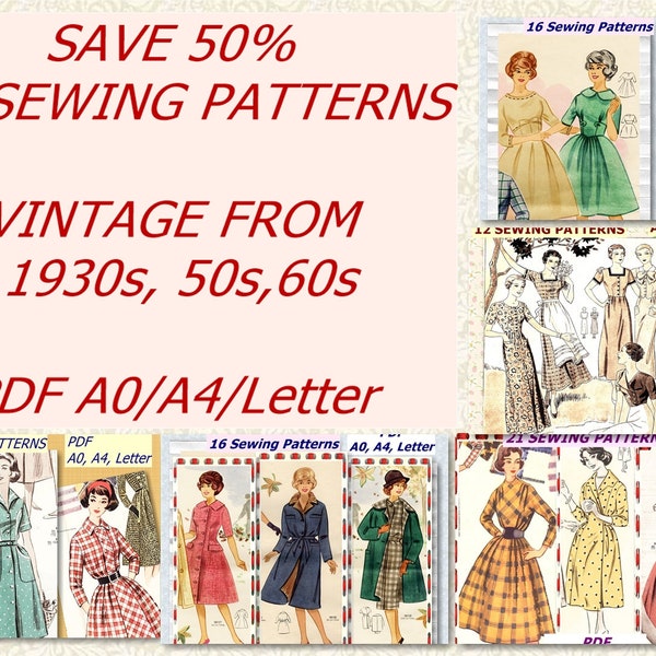 Lot of 87 Vintage Sewing Patterns 1930s ,1950s, 1960s Sewing Patterns, Vintage Fashion Magazine  , Retro Sewing Patterns,  PDF Download