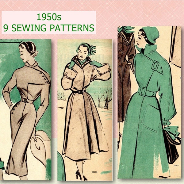 9 Vintage Sewing Patterns 1950, 1950s Sewing Patterns, Vintage Fashion Magazine 1950, Retro Sewing Patterns, ebook PDF Download