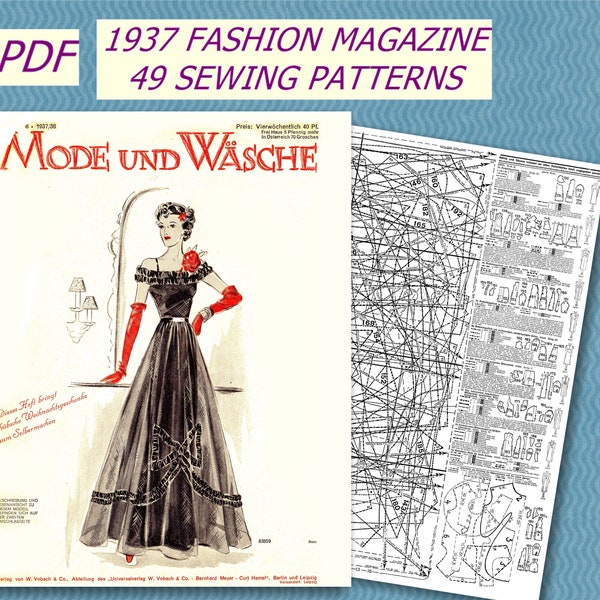 49 Sewing Patterns PDF 8/1937 Mode und Wäsche, Vintage Sewing Patterns, 1930s Sewing Patterns, German Vintage  Fashion Magazine