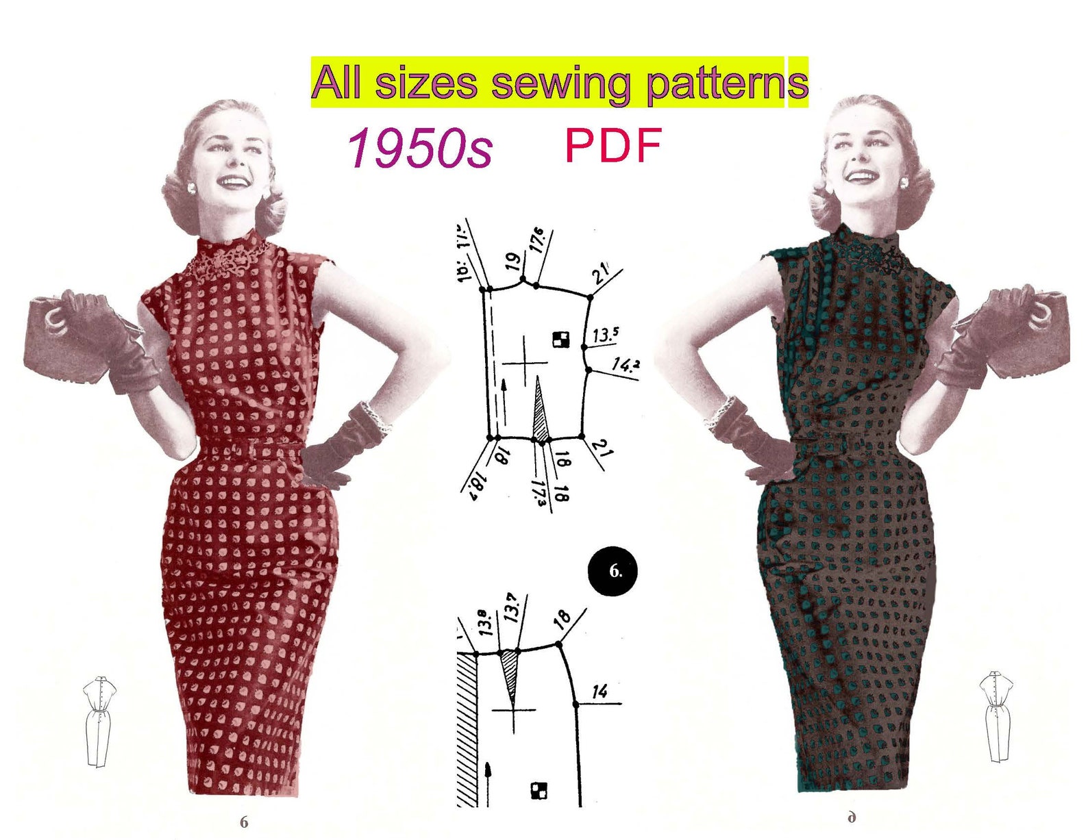 All Size Pattern 1950s Dress Sewing Pattern: All Sizes, Pattern Drafting (PDF) - Etsy