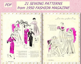 1950s  Sewing Patterns: Vintage Fashion Magazine- Restored Digital Edition with Sewing Patterns (A1 + A4/Letter PDF Download)