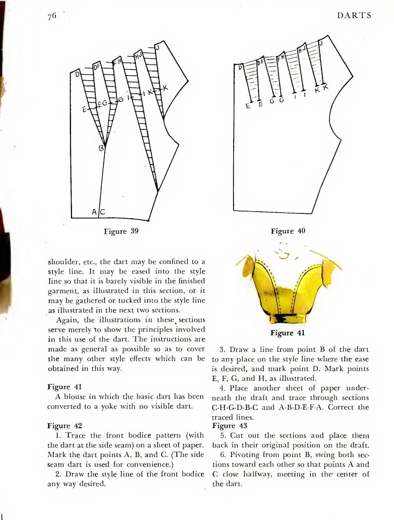 May include: A black and white illustration of a dart being manipulated into a yoke with no visible dart. The illustration shows the steps involved in the process, with labels for each step. The text "Figure 41" is included in the image.
