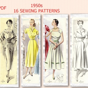 16 Sewing Patterns 1950s, 1950 Dresses Patterns, Vintage Fashion Magazine 1950 , Retro Sewing Patterns,  PDF Download, Dirndl Patterns