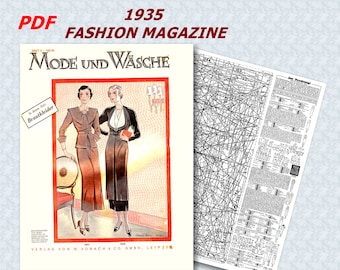 PDF 6/1935 Mode und Wäsche, Vintage Sewing Patterns, 1930s Sewing Magazine, German Vintage  Fashion Magazine