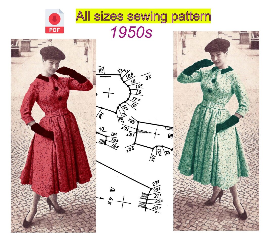 Vintage Dress Sewing Pattern From 1950s, 1950s Dress Sewing Pattern , Vintage Sewing Patterns
