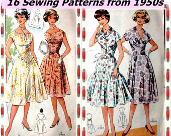 16 Vintage Sewing Patterns, 1950 Sewing Patterns, Vintage Fashion Magazine 1950 with Pattern Sheet, Retro Sewing Patterns,  PDF Download