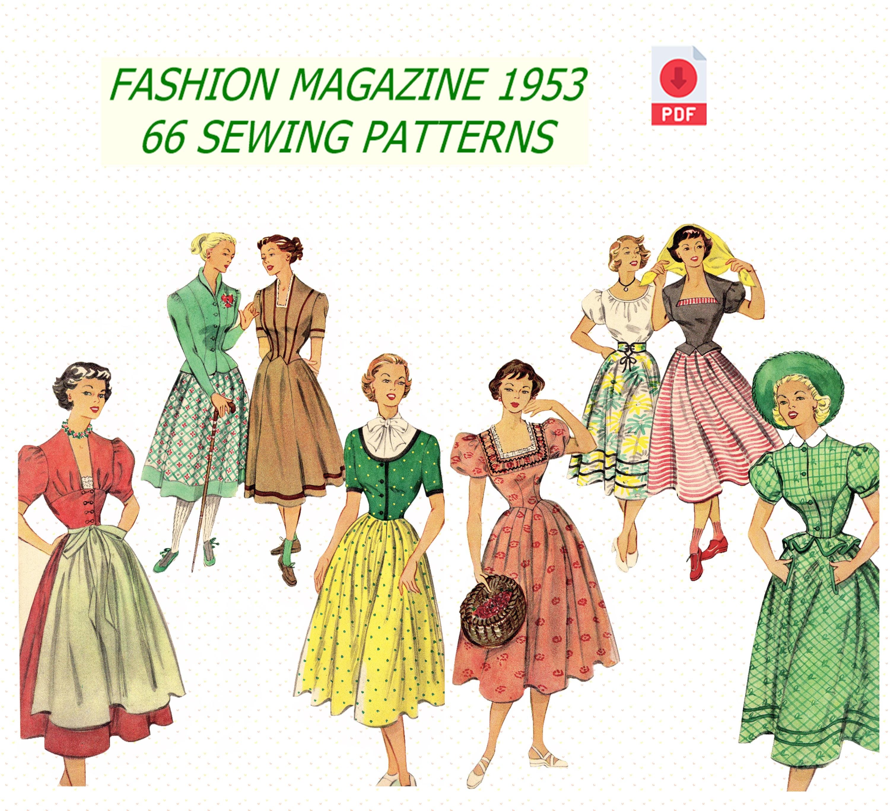 66 Sewing Patterns 1953, 1950s Dresses Patterns, 1950s Vintage Fashion Magazine , Retro Sewing Patterns, Vintage sewing patterns PDF