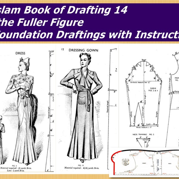 1930s Haslam System of Dresscutting 14  Fuller Figure, Haslam Foundation, Haslam Book of Drafting 14 , 1930s Sewing Patterns, 15 Pages
