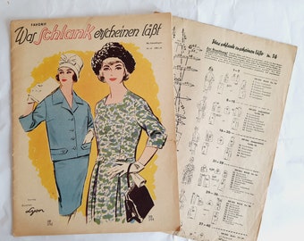 1950s Vintage Fashion Magazine, Plus-Size Women's Fashion Magazine , Verlag Gustav Lyon, Vintage Sewing Patterns, 1950s Plus-Size Patterns