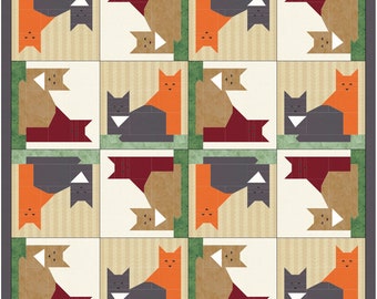 Cats Quilt Pattern Pdf, Digital Quilt Block Pattern, Quilt Patterns modern