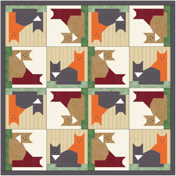 Cats Quilt Pattern Pdf, Digital Quilt Block Pattern, Quilt Patterns modern