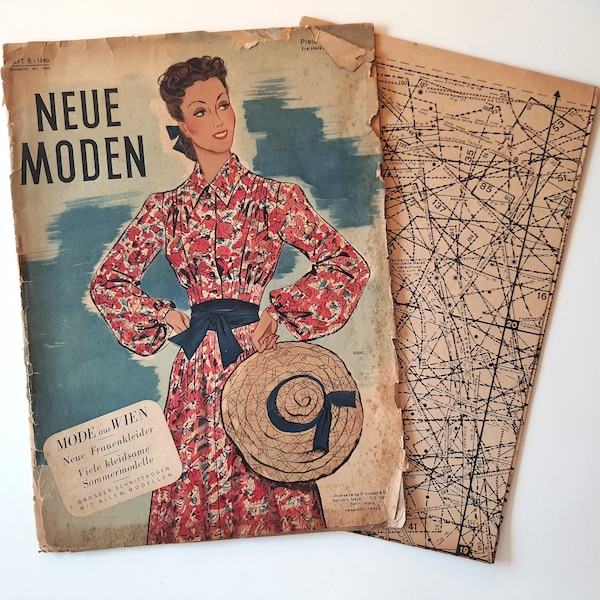 6/1940 Neue Moden, Vintage Sewing Patterns, 1940s Sewing Magazine, Vintage Austrian Fashion Magazine