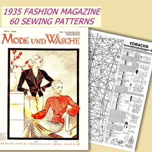 60 Sewing Patterns 5/1935,  Reproduction, 1930s Fashion Magazine, Vintage Sewing Patterns,, Vintage German Fashion Magazine
