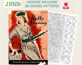 68 Vintage Sewing Patterns 1950s,  1950s Fashion Magazine – Restored Digital Edition with Sewing Patterns (A1 + A4/Letter PDF Download)