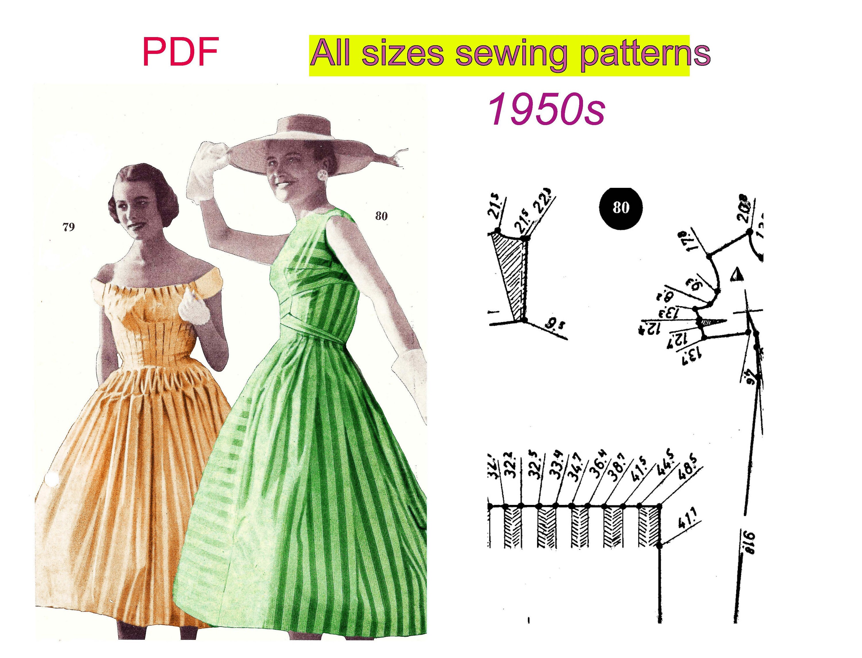 1950年代のドレス縫製パターン：全サイズ製図システム（PDF） - Etsy 日本
