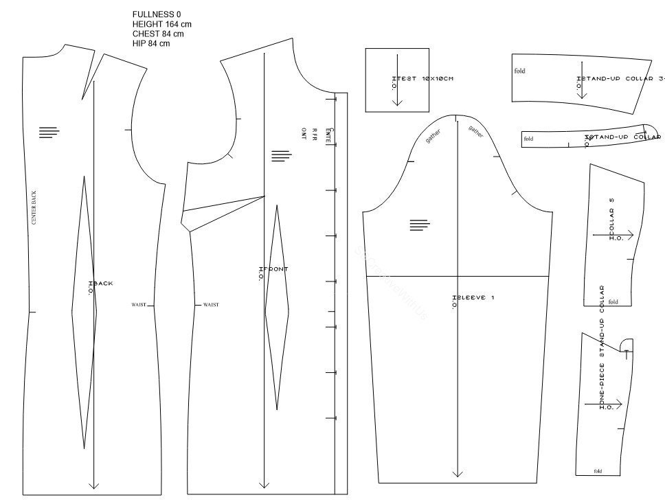 Basic FULL BODICE Sloper/fullness 1/ 8 Sizes/4 Sleeves/ 6 Collars ...