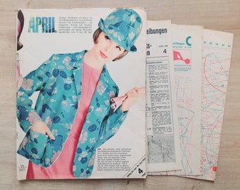 4/1964 Burda Moden , Burda 1960s, Vintage Sewing Patterns, Vintage Burda Fashion, 1960s Sewing Magazine, Fashion Magazine