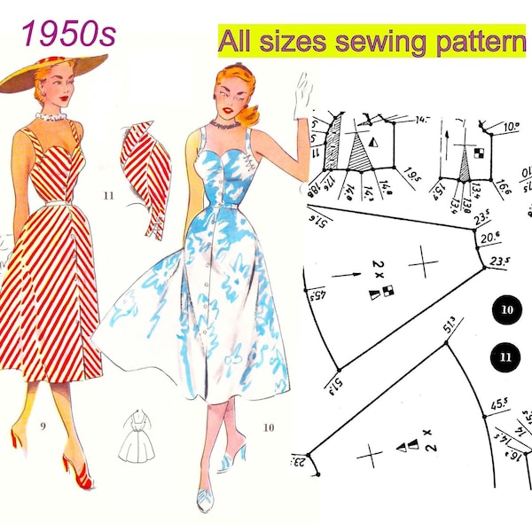 All sizes Sewing Patterns from 1950s, Pattern System, Vintage Sewing Patterns all Sizes, Pattern Drafting System, PDF