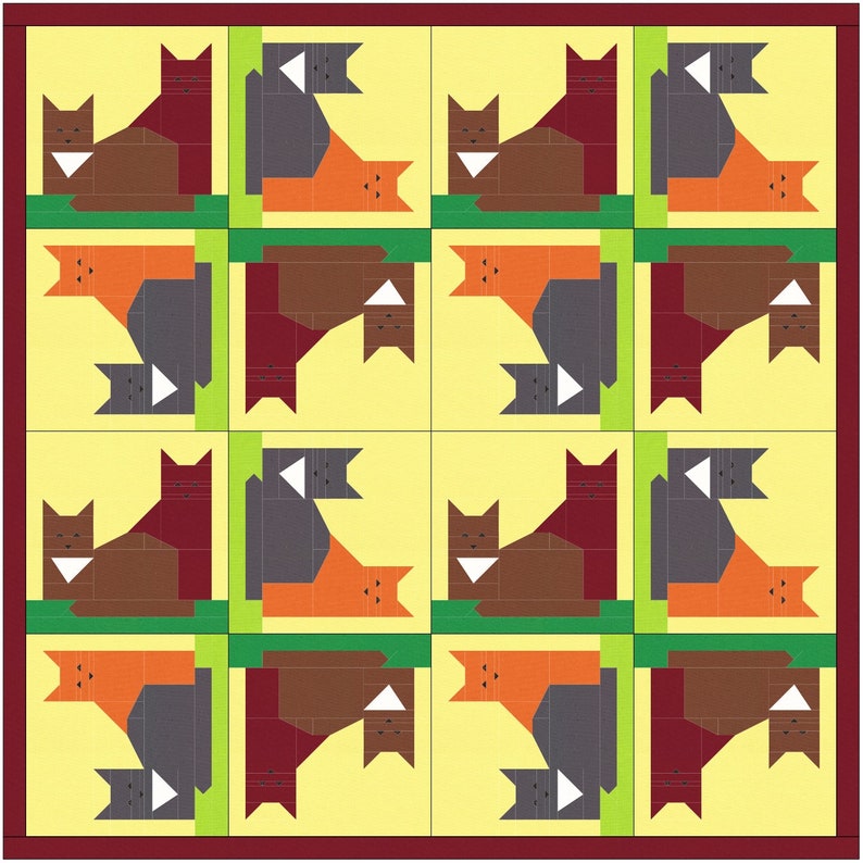 Cats Quilt Pattern Pdf Digital Quilt Block Pattern Quilt Etsy