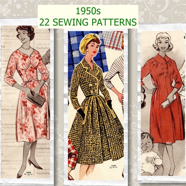 22 Vintage Sewing Patterns 1950s, 1950 Dress Patterns, Vintage Fashion Magazine 1950 , Retro Sewing Patterns, ebook PDF Download