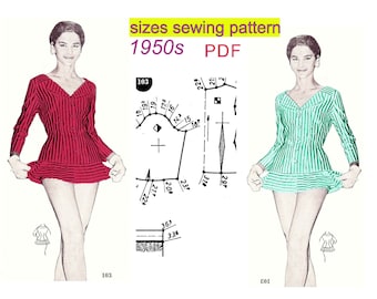 May include: A vintage sewing pattern for a 1950s dress. The pattern includes instructions and diagrams for sizes 10 to 22. The pattern is printed on paper and is in black and white.