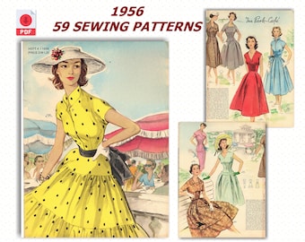 59 Vintage Sewing Patterns 1950s, 1950s Fashion Magazine – Restored Digital Edition with Sewing Patterns (A1 + A4/Letter PDF Download)