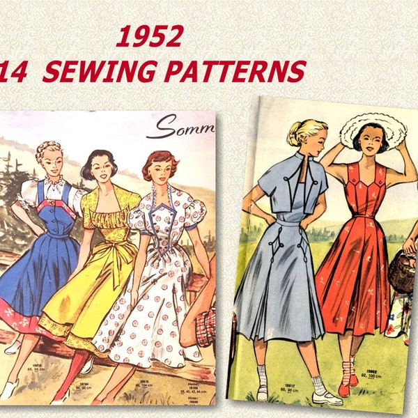 14 Vintage Sewing Patterns 1952 , 1950s Sewing Patterns, Vintage Fashion Magazine 1950 , Retro Sewing Patterns, ebook PDF Download