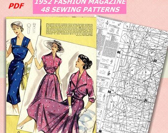 1952 Vintage Sewing Patterns Magazine: 48 Retro Designs- Restored Digital Edition with Sewing Patterns (A1 + A4/Letter PDF Download)