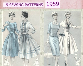19 Vintage Sewing Patterns 1959,  1950s Fashion Magazine – Restored Digital Edition with Sewing Patterns (A1 + A4/Letter PDF Download)