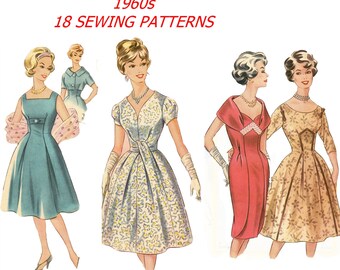 18 Vintage Sewing Patterns, 1960s Sewing Patterns, Vintage Fashion Magazine 1960s with Pattern Sheet, Retro Sewing Patterns,  PDF Download