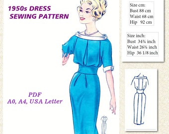 50er Jahre Cocktailkleid Schnittmuster (PDF Download)