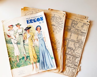 15/1930s Ergon Neue Modezeitung, Ergon Patterns System, 1930s Sewing Magazine, Vintage  Fashion Magazine, Vintage Sewing Patterns