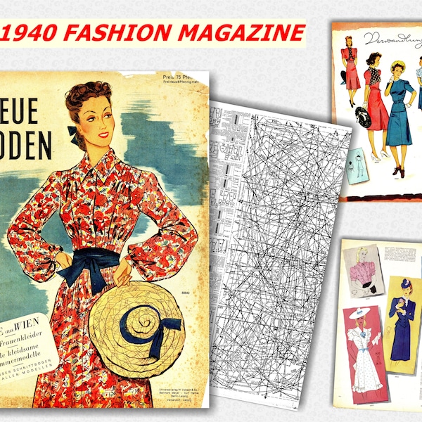 PDF 6/1940 Neue Moden, Reproduction, Vintage Sewing Patterns, 1940s Sewing Magazine, Vintage German Fashion Magazine