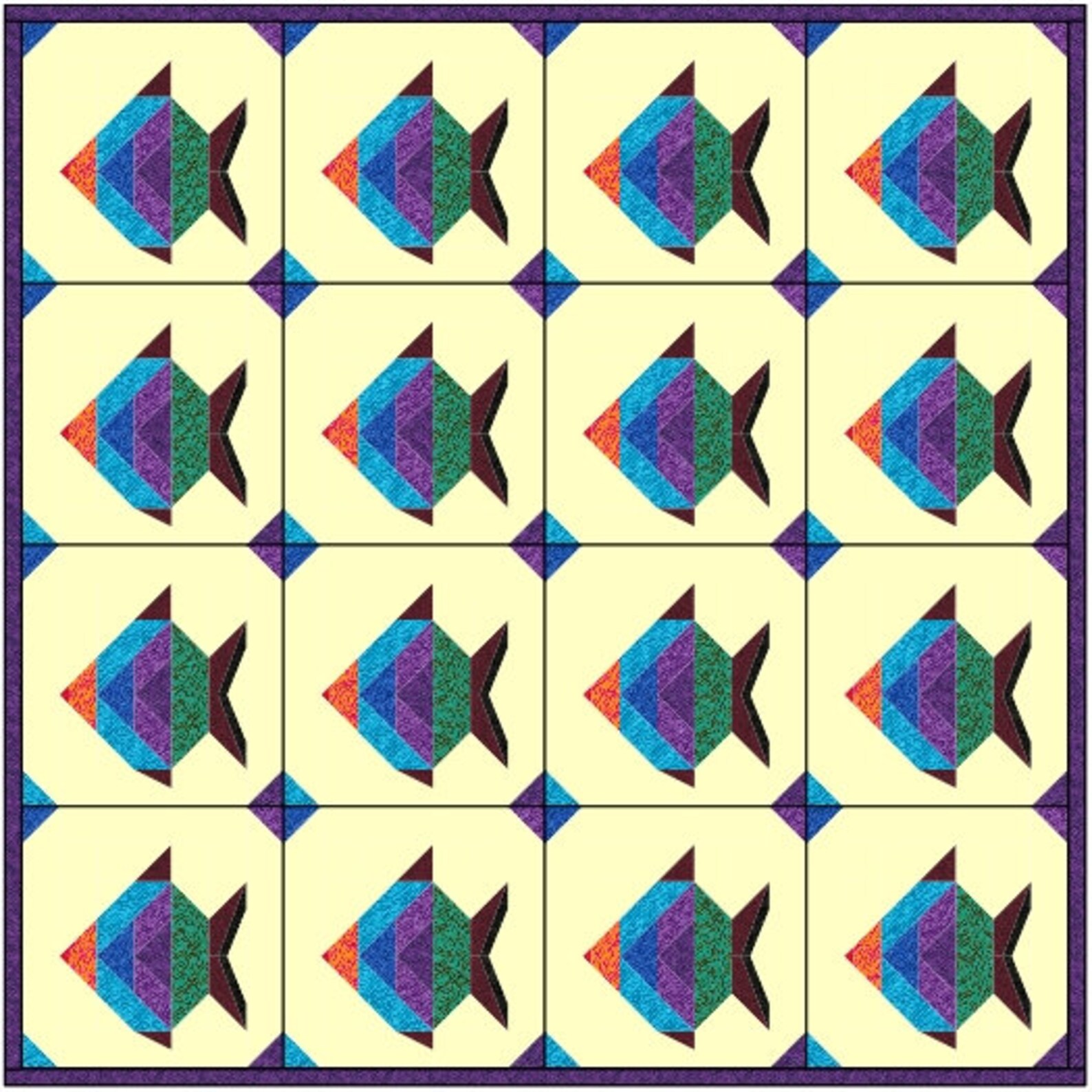 Fish Quilt Pattern Pdf, Digital Quilt Block Pattern, Quilt Patterns