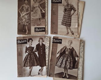 Ensemble de 4 magazines de mode vintage « Marion » – Années 1960 (en néerlandais) avec feuille à motifs