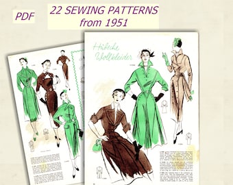 1950s  Sewing Patterns: Vintage Fashion Magazine- Restored Digital Edition with Sewing Patterns (A1 + A4/Letter PDF Download)