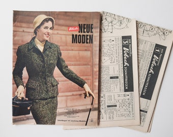 1/1954 Vobachs Neue Moden, Vintage Fashion Magazine 1950s, Vintage Sewing Patterns, 1950s German Old Fashion Magazine