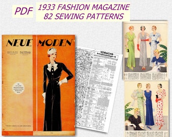 PDF 8/1933 Neue Moden, PDF Reproduction, Vintage Sewing Patterns, 1930s Sewing Magazine, Vintage German Fashion Magazine