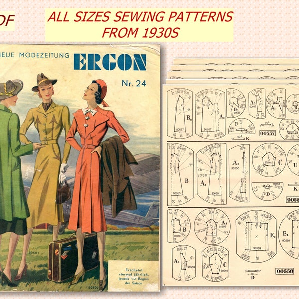 119 Patterns , 1930s  Ergon Pattern System, ERGON Neue Modezeitung, Vintage Fashion Magazine, Vintage Book of Draftings