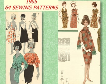 64 Vintage Sewing Patterns, 1965 USSR Fashion Magazine , Vintage Sewing Magazine with Pattern Sheets, ebook PDF Download, 36 Pages