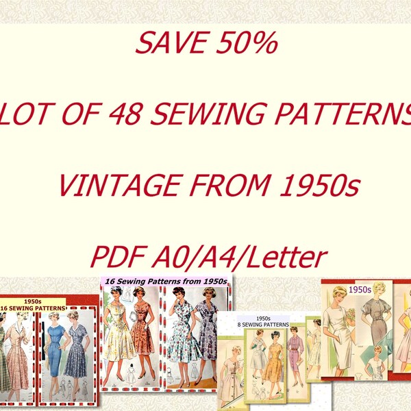 Lot of 48 Vintage Sewing Patterns 1950s , 1950 Dress Patterns, Vintage Fashion Magazine 1950 , Retro Sewing Patterns, ebook PDF Download