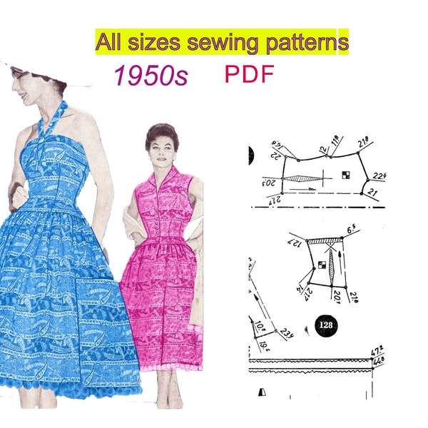 All sizes 2 Dresses Sewing Patterns from 1950s, Pattern System, Vintage Sewing Patterns all Sizes, Pattern Drafting System, PDF