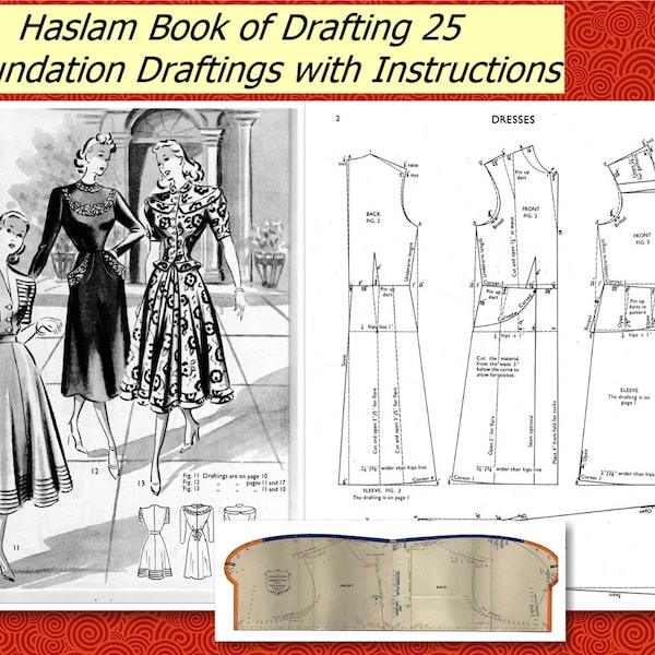 1940s Haslam System of Dresscutting 25, Haslam Foundation, Haslam Book of Drafting 25, 1940s Sewing Patterns, 35 Pages