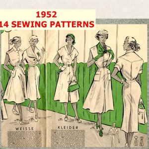 14 Vintage Sewing Patterns 1952 , 1950s Sewing Patterns, Vintage Fashion Magazine 1950 , Retro Sewing Patterns, ebook PDF Download