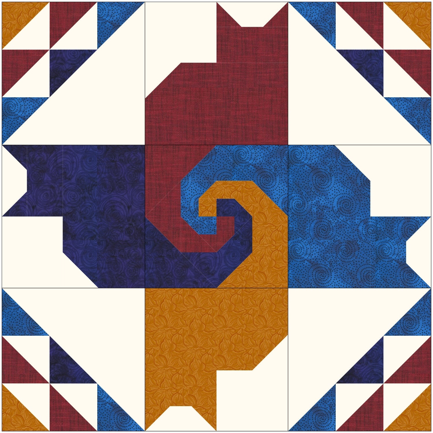 Four Cats Quilt Pattern: Spiral Block Design (PDF) - Etsy